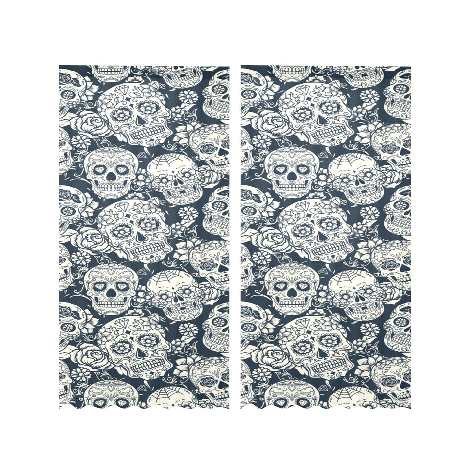 Sugar skull black white pattern Gauze Curtain