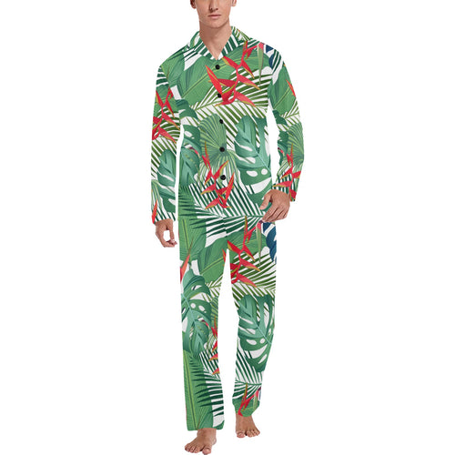 heliconia palm and monstera leaves pattern Men's Long Pajama Set
