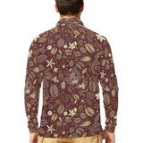 Coffee bean flower pattern Men's Long Sleeve Polo Shirt
