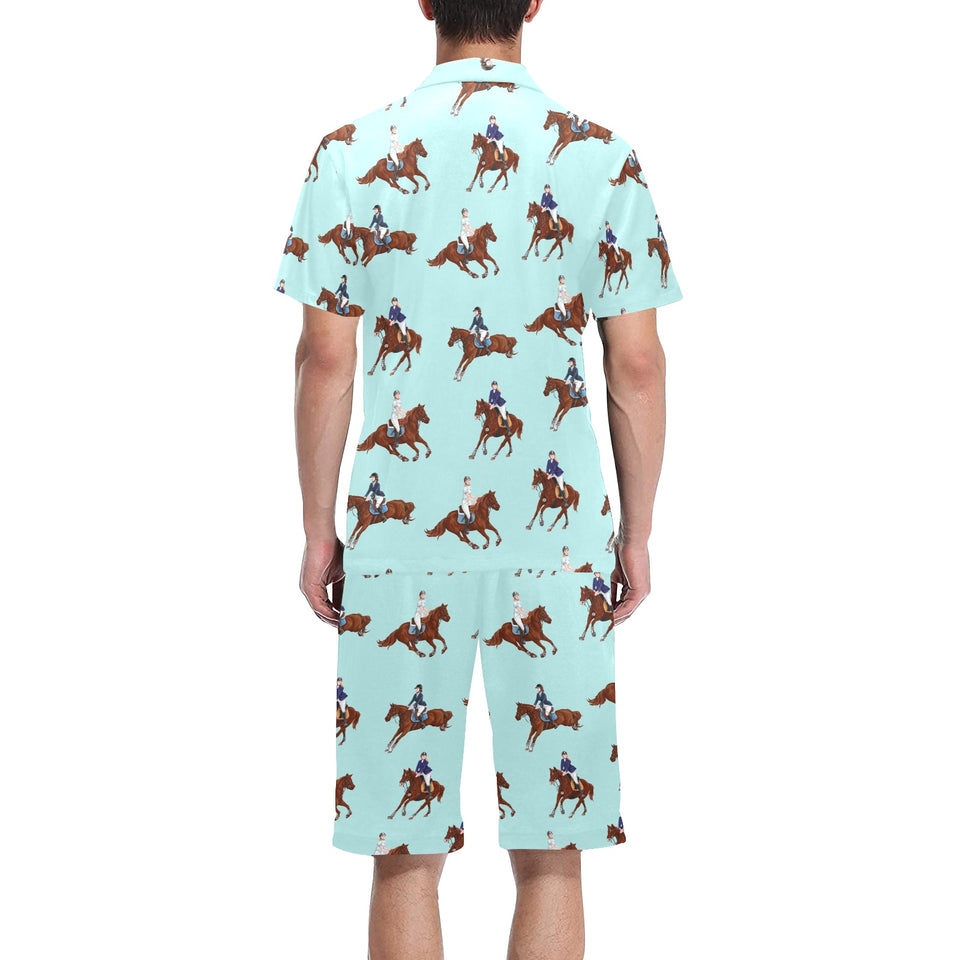 Horses running horses rider pattern Men's V-Neck Short Pajama Set