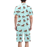 Horses running horses rider pattern Men's V-Neck Short Pajama Set
