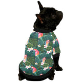 Parrot Palm tree leaves flower hibiscus pattern All Over Print Pet Dog Round Neck Fuzzy Shirt