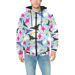 Stingray Pattern Print Design 01 Men's Padded Hooded Jacket