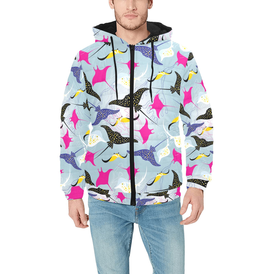 Stingray Pattern Print Design 01 Men's Padded Hooded Jacket