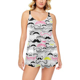 Mustache Beard Pattern Print Design 02 Chest Sexy Pleated Two Piece Swim Dress
