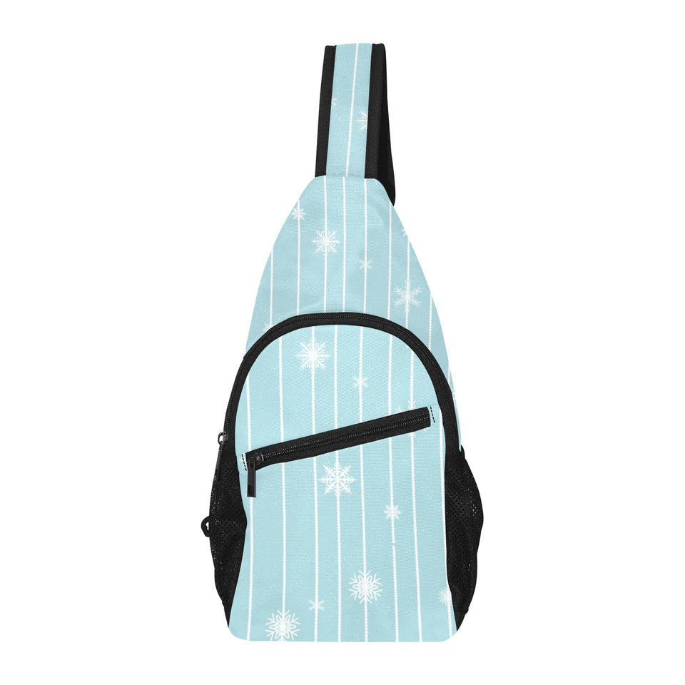 Snowflake pattern blue stripe background All Over Print Chest Bag