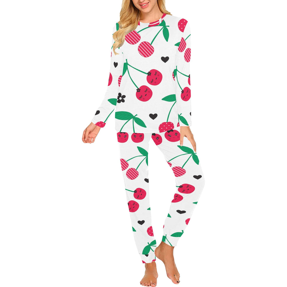 cherry pattern white background Women's All Over Print Pajama Set