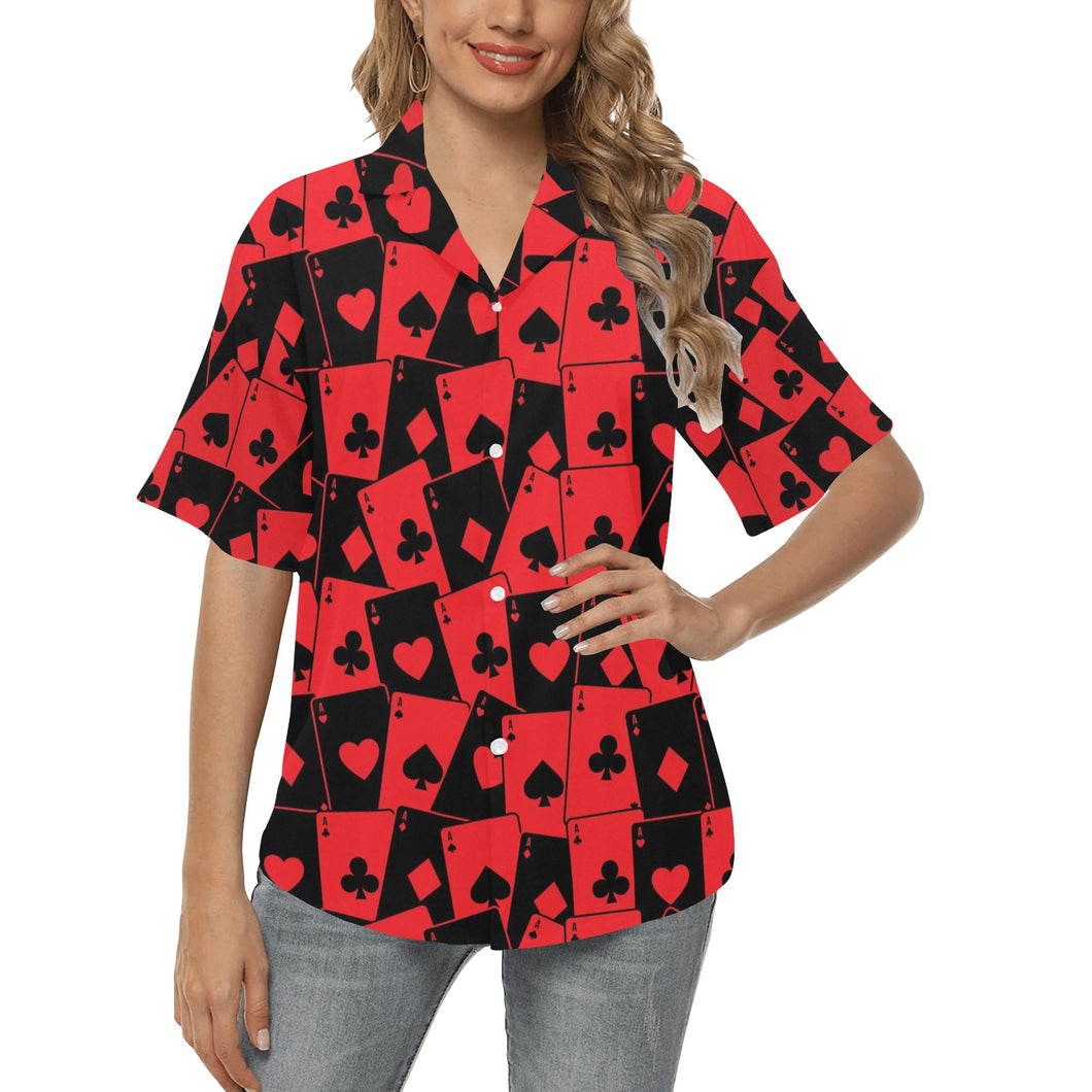 Casino Cards Suits Pattern Print Design 02 Women's All Over Print Hawaiian Shirt
