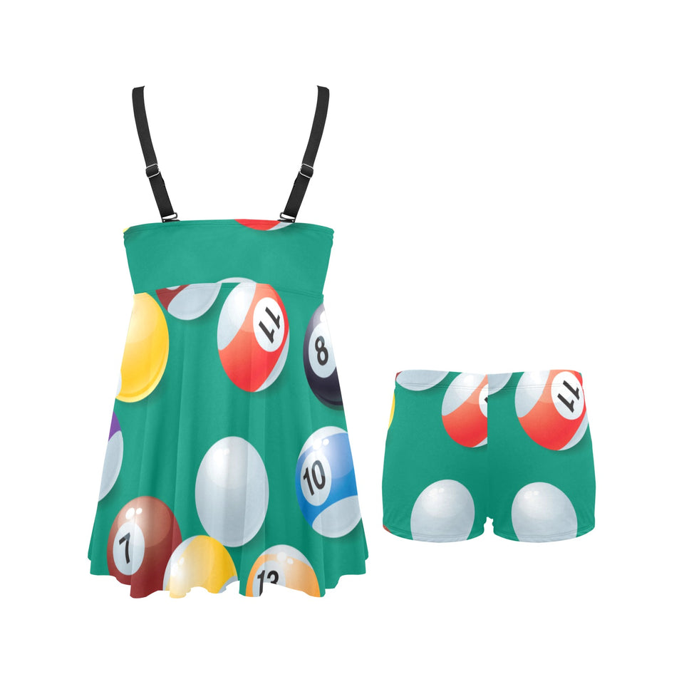 Billiard Ball Pattern Print Design 01 Chest Sexy Pleated Two Piece Swim Dress