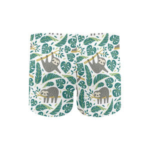 Cute sloths tropical palm leaves white background Men's Swimming Trunks
