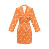 Engine Piston Orange Background Pattern Design 05 Women's Long Sleeve Belted Night Robe