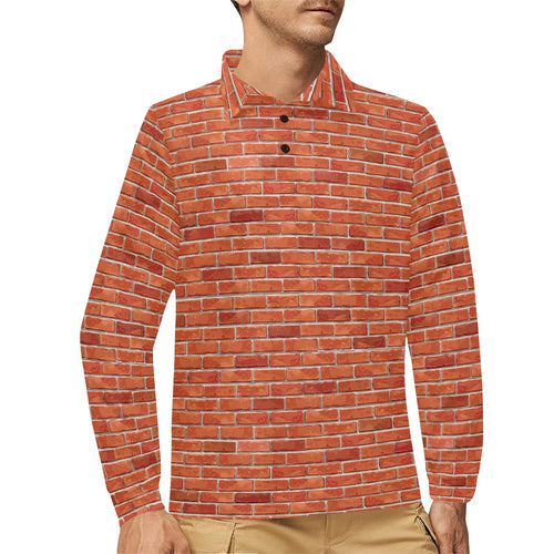 Brick Printed Pattern Print Design 03 Men's Long Sleeve Polo Shirt