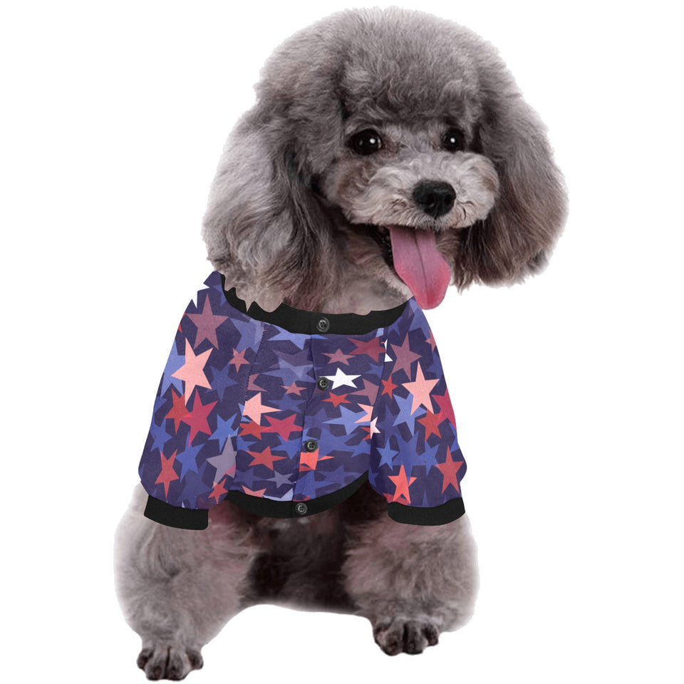 Red blue star pattern All Over Print Pet Dog Round Neck Fuzzy Shirt