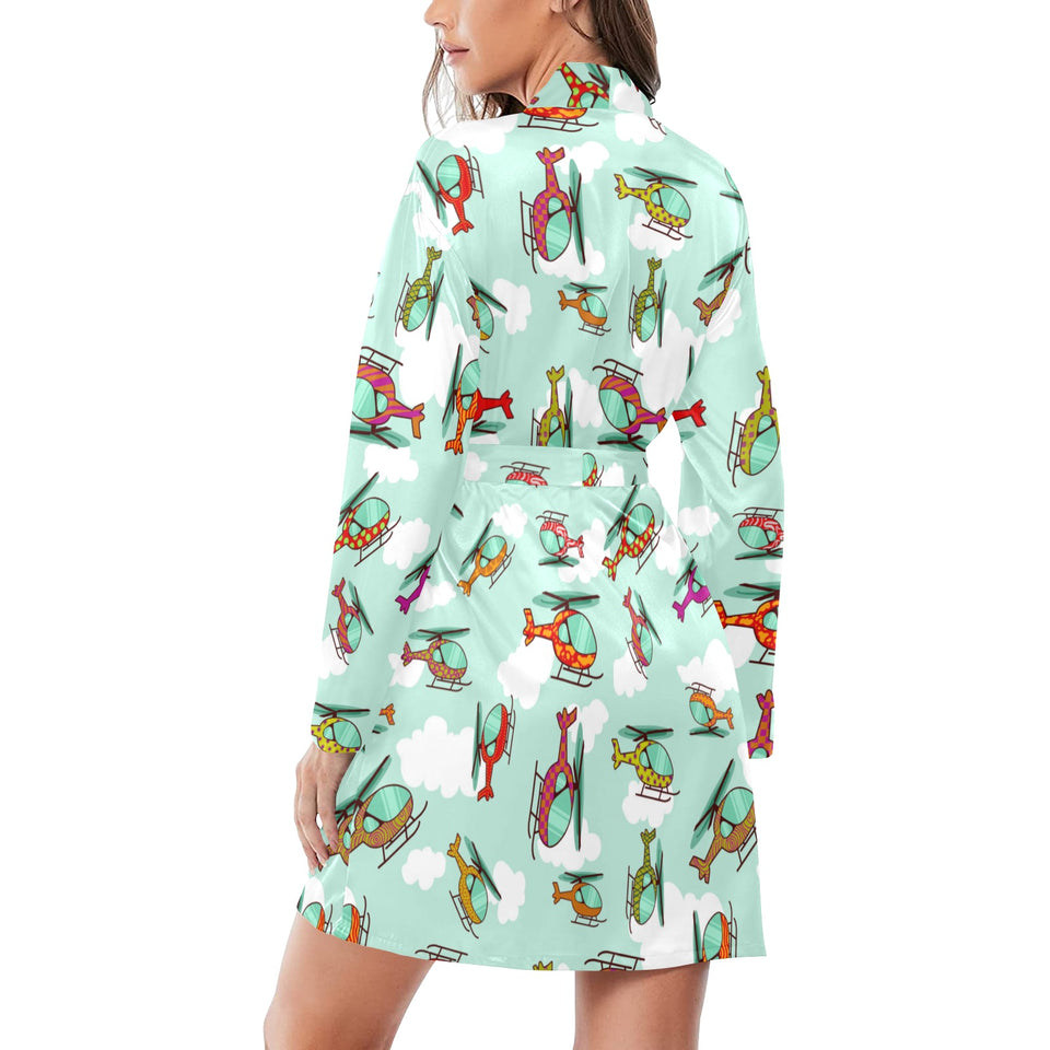 Helicopter design pattern Women's Long Sleeve Belted Night Robe