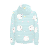 White cute hamsters heart pattern Men's Padded Hooded Jacket