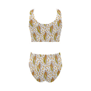 Corn Pattern Print Design 02 Chest Bowknot High Waisted Bikini Swimsuit