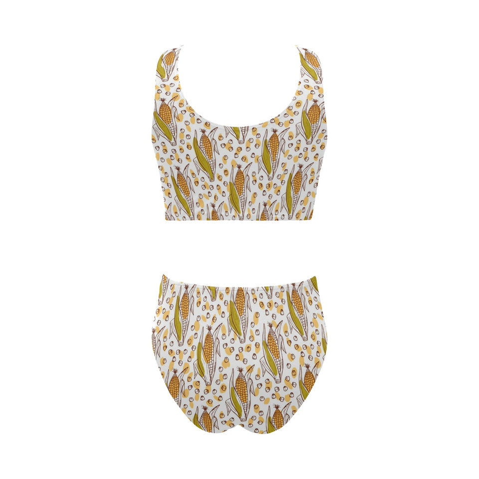 Corn Pattern Print Design 02 Chest Bowknot High Waisted Bikini Swimsuit