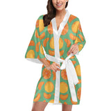 orange fruit pattern green background Women's Short Kimono Robe
