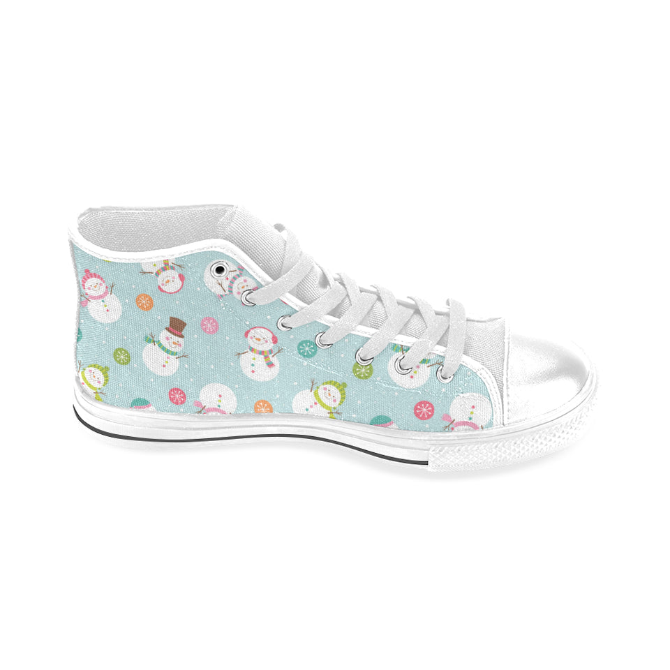 Cute snowman snowflake pattern Men's High Top Canvas Shoes White