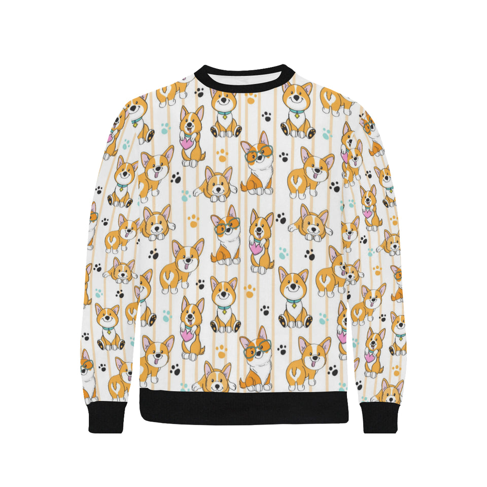 Cute dog corgi striped background pattern Men's Crew Neck Sweatshirt