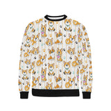 Cute dog corgi striped background pattern Men's Crew Neck Sweatshirt