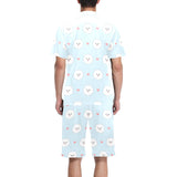 White cute pomeranian pattern Men's V-Neck Short Pajama Set
