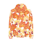 Orange yellow orchid flower pattern background Men's Padded Hooded Jacket
