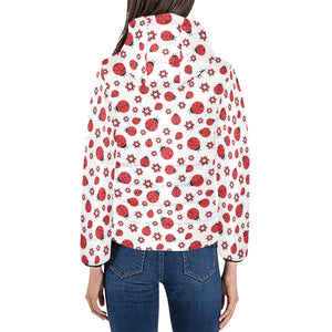 Ladybug Pattern Print Design 04 Women's Padded Hooded Jacket