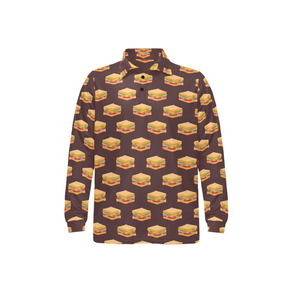 Sandwich Pattern Print Design 04 Men's Long Sleeve Polo Shirt