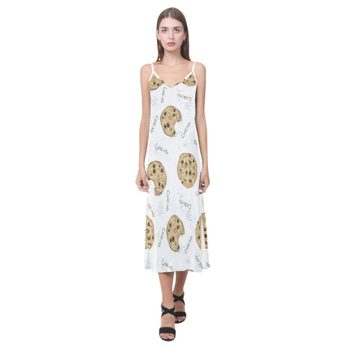 Sketch style cookie pattern V-Neck Open Fork Long Dress