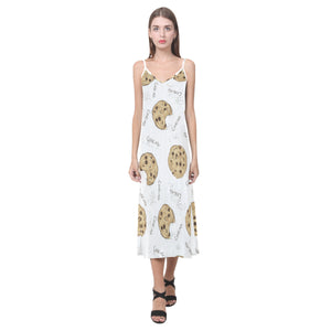 Sketch style cookie pattern V-Neck Open Fork Long Dress