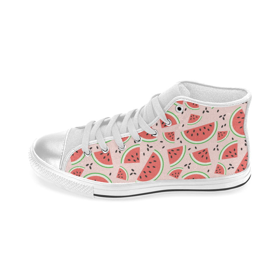 Watermelon pattern Women's High Top Canvas Shoes White