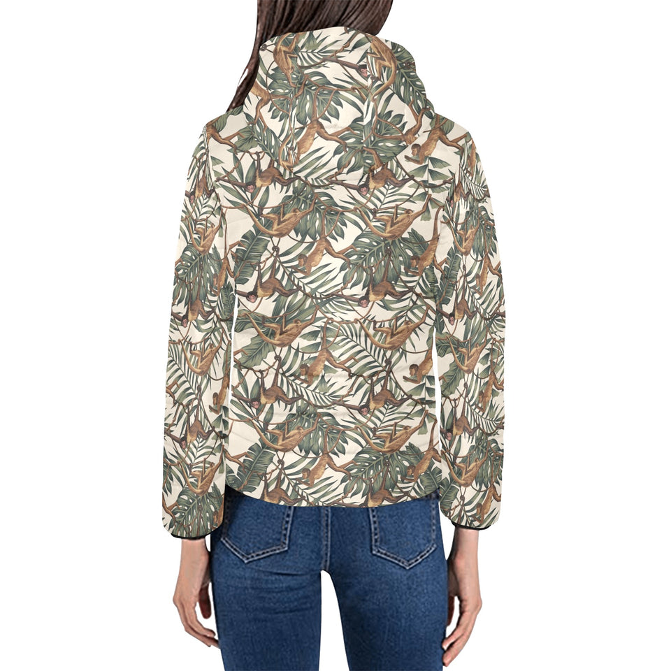 Monkey tropical leaves background Women's Padded Hooded Jacket