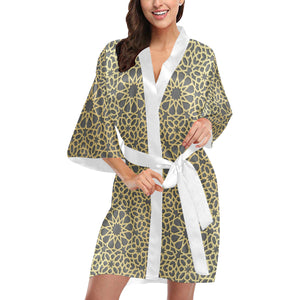 arabic star gold pattern Women's Short Kimono Robe