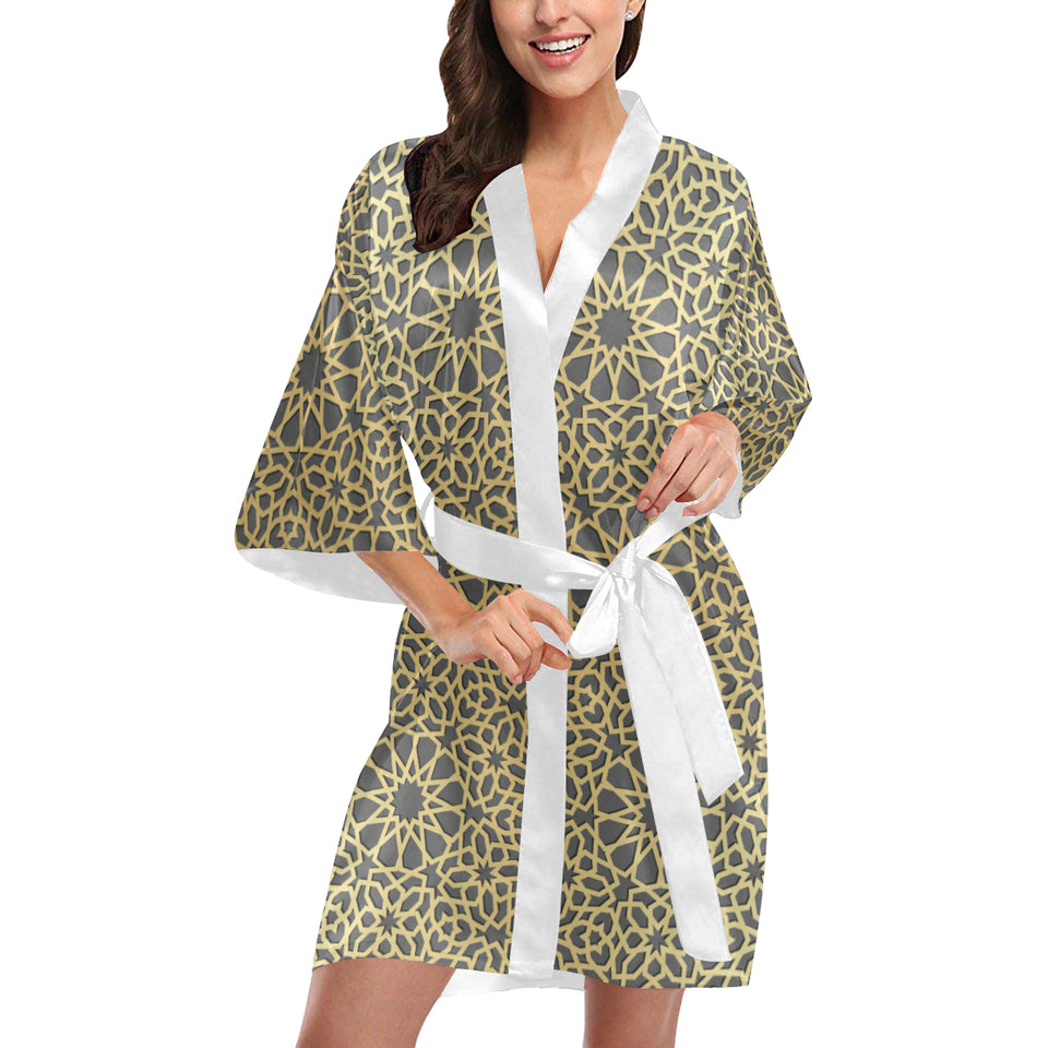 arabic star gold pattern Women's Short Kimono Robe