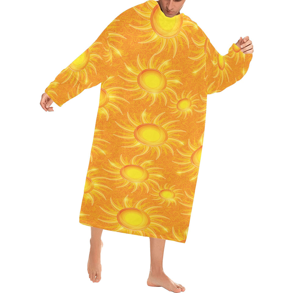 Sun orange background Blanket Robe with Sleeves