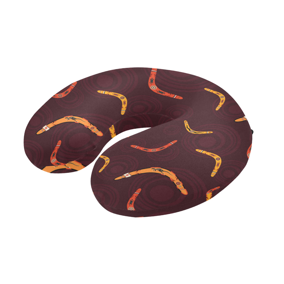 Boomerang Australian aboriginal ornament circle bl U-Shaped Travel Neck Pillow
