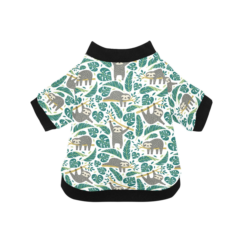 Cute sloths tropical palm leaves white background All Over Print Pet Dog Round Neck Fuzzy Shirt