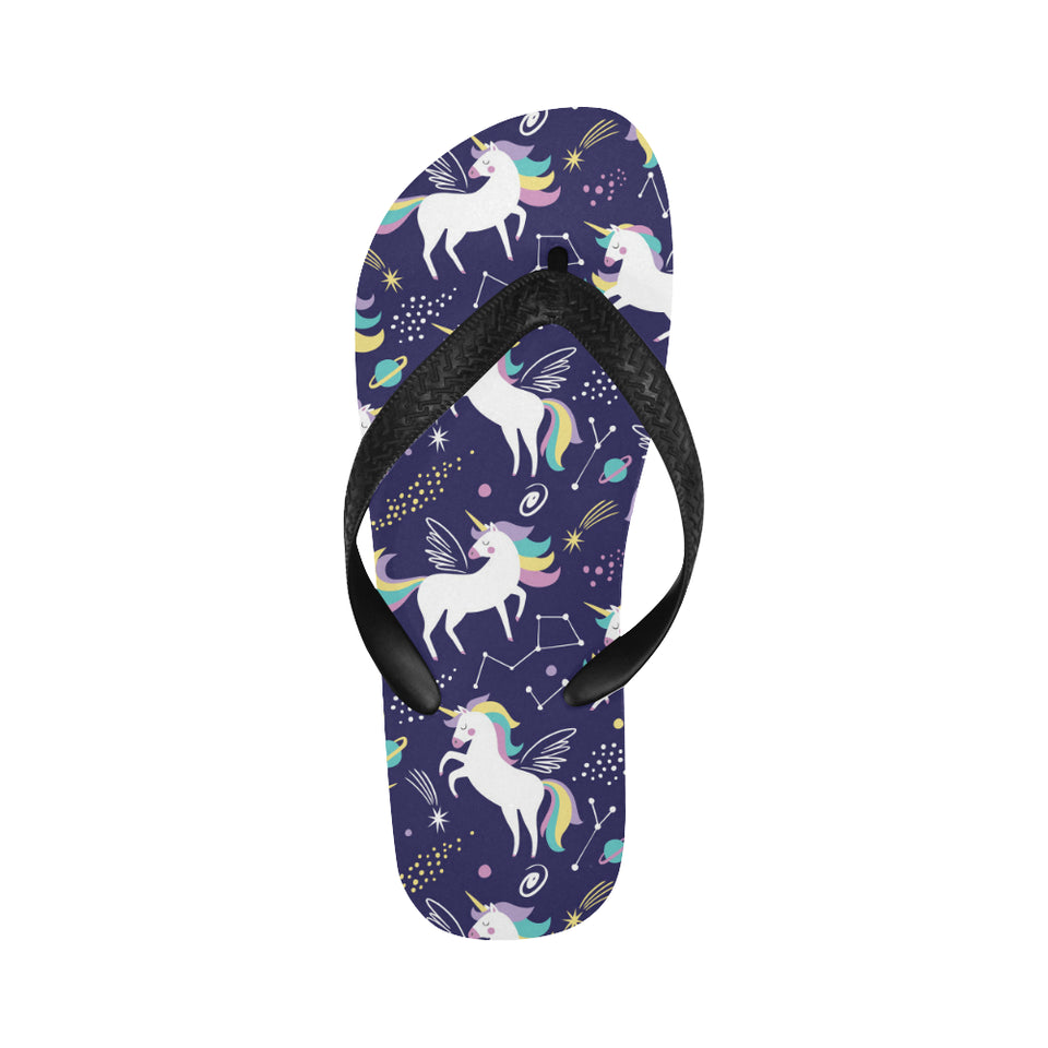 Hand drawn cute unicorn star planet Unisex Flip Flops