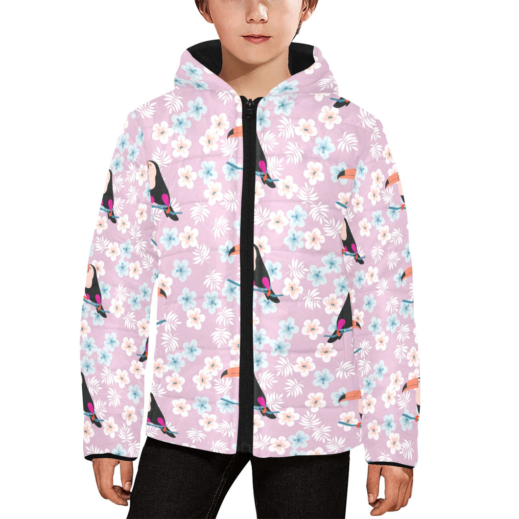 Beautiful toucan flower leaves Kids' Boys' Girls' Padded Hooded Jacket