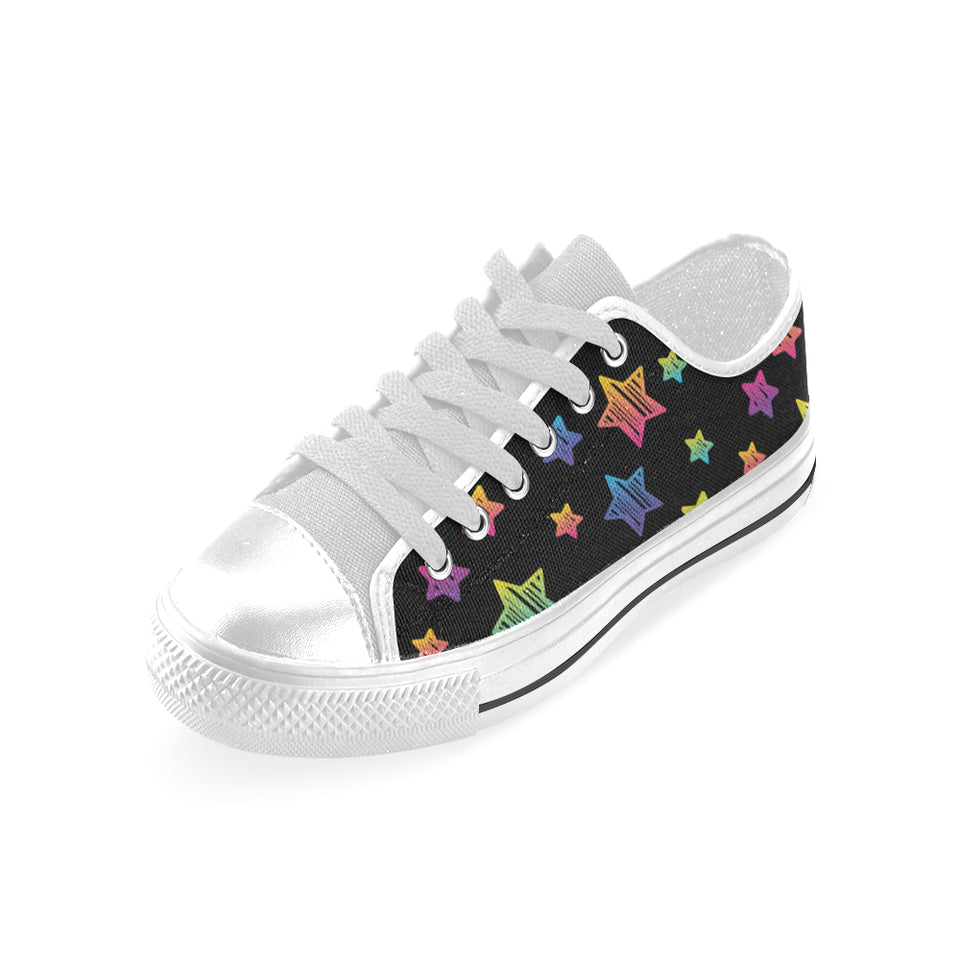 Colorful star pattern Men's Low Top Shoes White