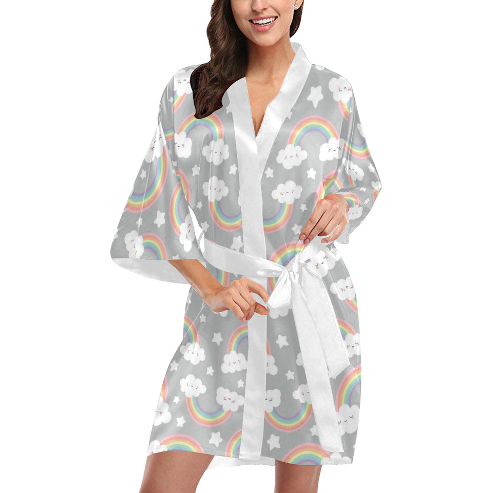 Cute rainbow clound star pattern Women's Short Kimono Robe