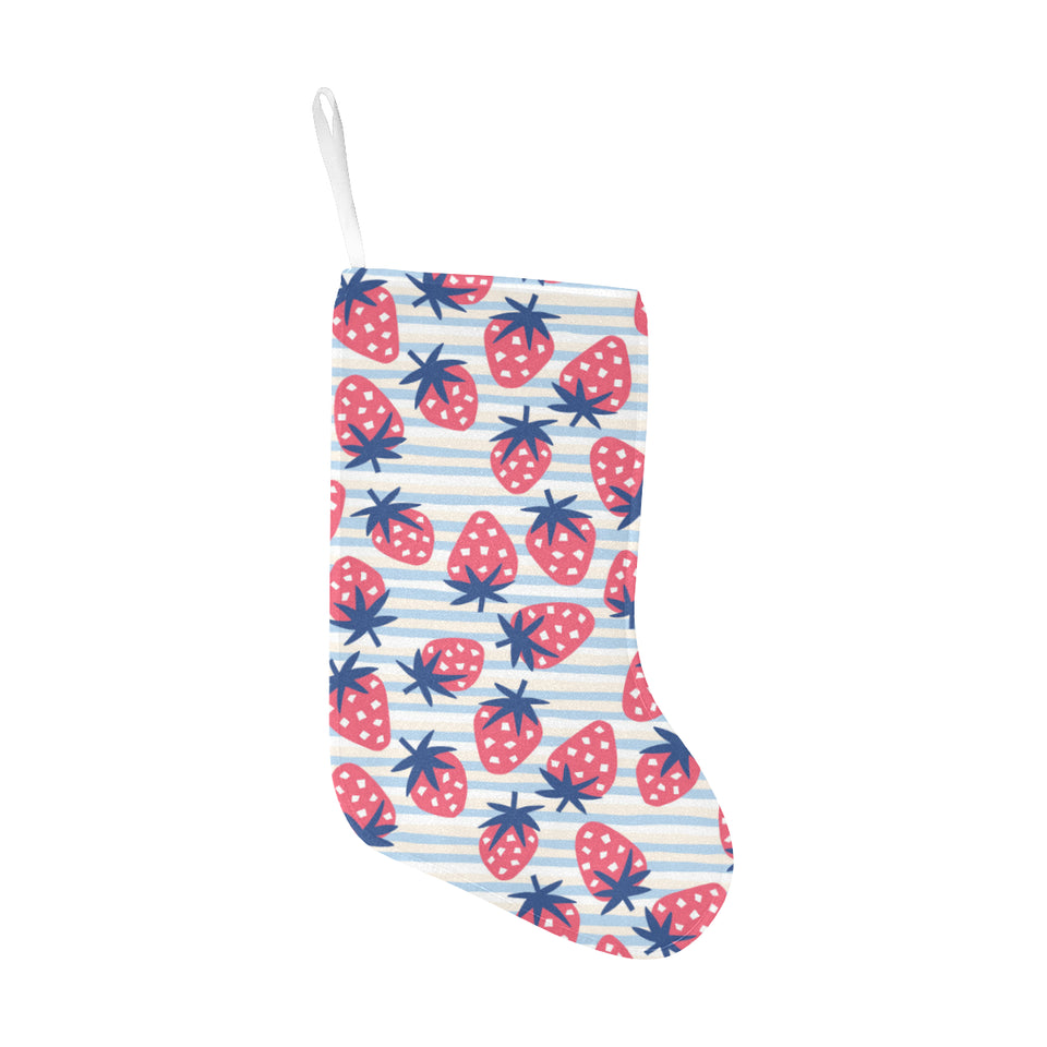 Strawberry pattern blue lines background Christmas Stocking