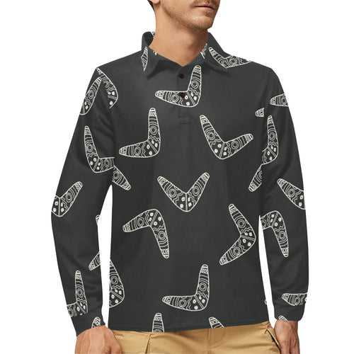 Hand drawn boomerang Australian aboriginal ornamen Men's Long Sleeve Polo Shirt