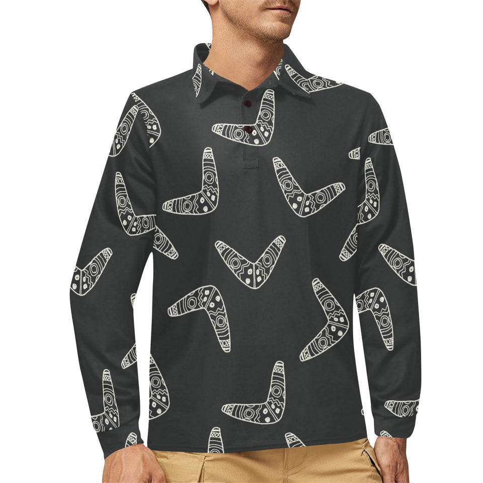 Hand drawn boomerang Australian aboriginal ornamen Men's Long Sleeve Polo Shirt