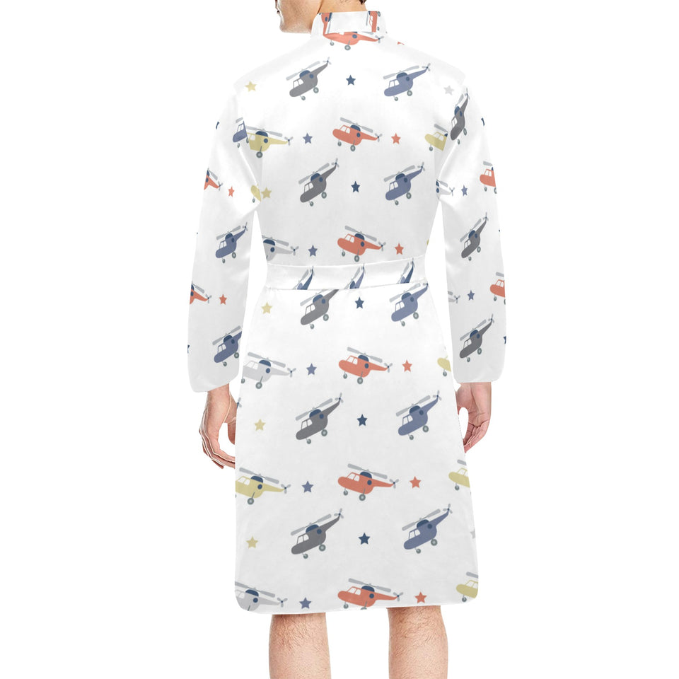 Cute helicopter star pattern Men's Long Sleeve Belted Night Robe