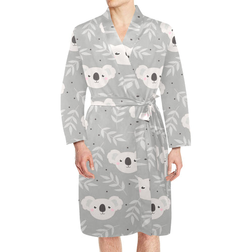 Cute koala leaves pattern Men's Long Sleeve Belted Night Robe