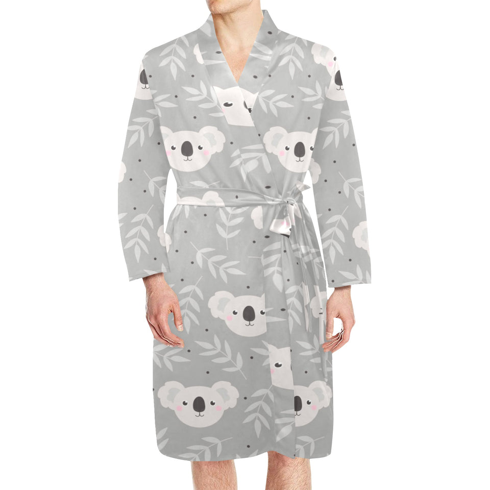 Cute koala leaves pattern Men's Long Sleeve Belted Night Robe