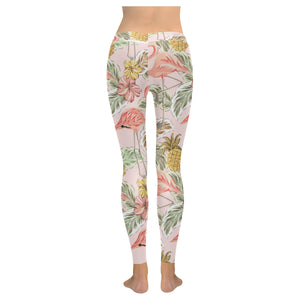 Pink flamingo birds pineapples hibiscus flower pat Women's Legging Fulfilled In US