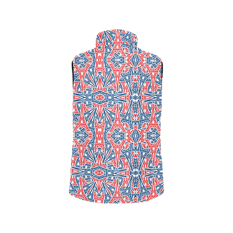 Blue Red Eiffel Tower Pattern Print Design 02 Women's Padded Vest